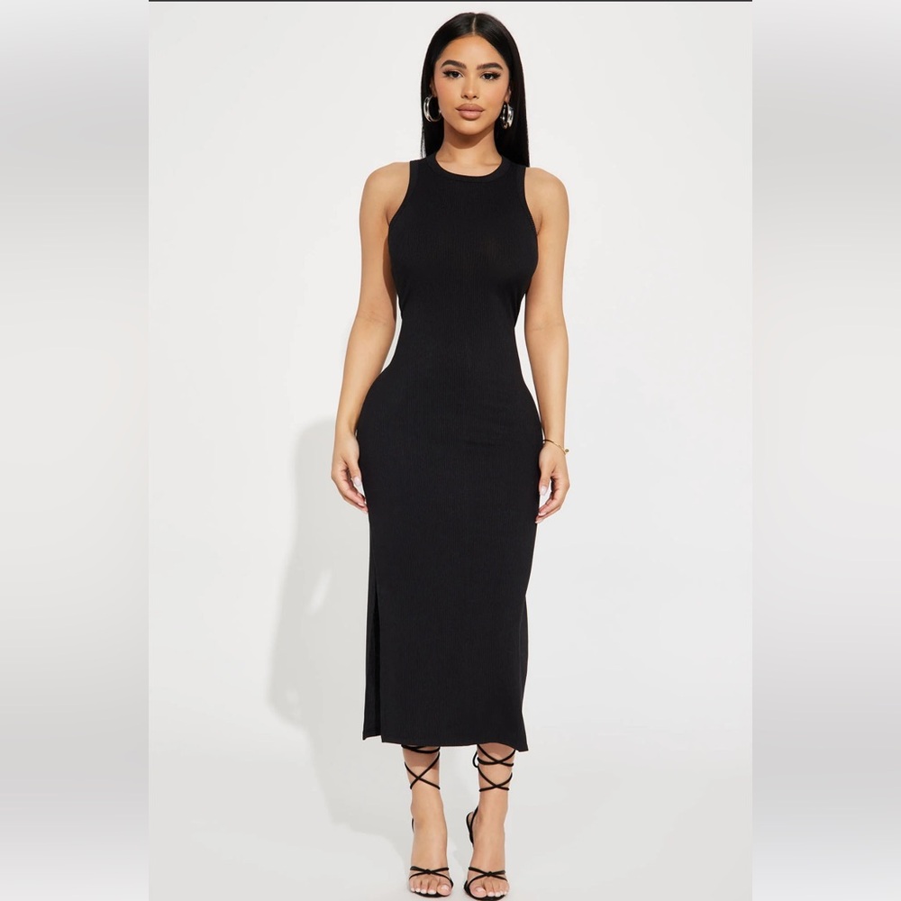 Fashion Nova On The Daily Black Ribbed Midi Dress Large